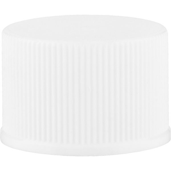 20 mm 20-410 White Ribbed (Matte Top) Plastic Cap w/Foam Liner (F217)