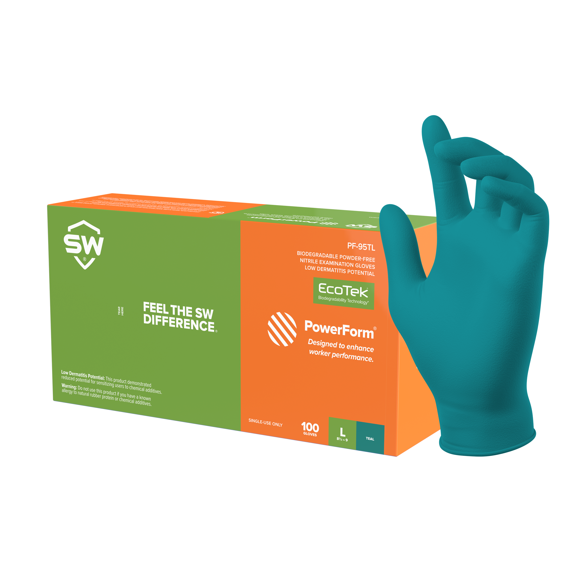 SW PowerForm PF-95TL Teal 5.0mil Sustainable Nitrile Exam Gloves – 100ct