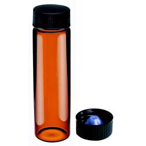 KIMBLE® Amber Glass Screw Thread Sample Vials with Black Polyseal® Closure Attached