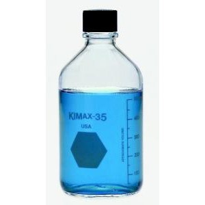 KIMAX® Media/Storage Bottles w/Black Phenolic White Rubber-Lined Closure