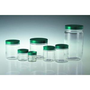 Straight Sided Low Form Glass Bottles. PTFE Lined Caps