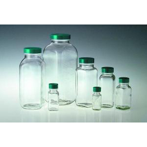 Clear Glass Wide Mouth French Square Bottles. Pulp-Vinyl Lined Caps
