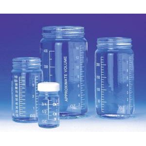 Clear Glass Graduated Valumetric Bottles. Wheaton