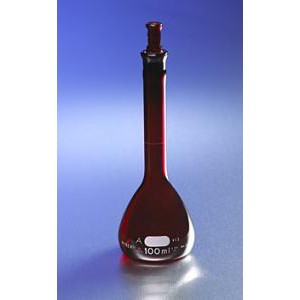 PYREX® Low Actinic Class A Volumetric Flask with Glass Standard Taper Stopper. Corning