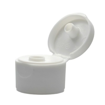 24-410 White PP Plastic Ribbed Flip Top Caps