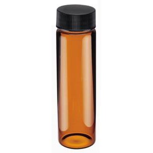 KIMBLE® Amber Glass Screw Thread Vials with PTFE-Faced 14B Lined Phenolic Cap Attached