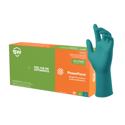SW PowerForm PF-12TL Extended-Cuff Teal 6.2mil Heavy-Duty Nitrile Exam Gloves – 50ct