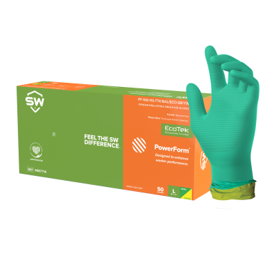 SW PowerForm PF-11GY Green 5.5mil TracTeck Performance Grip Nitrile Exam Gloves with Breach Alert – 50ct