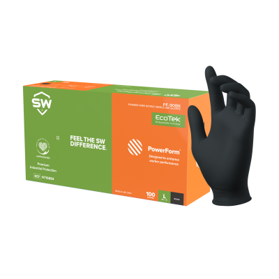 SW PowerForm PF-90BK Black 5.0mil Biodegradable Nitrile Exam Gloves – 100ct