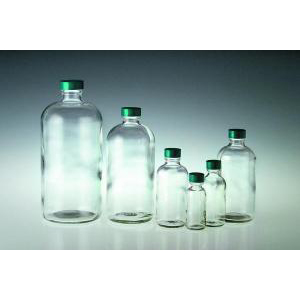 Clear Glass Boston Round Bottles. Polyseal Caps Attached