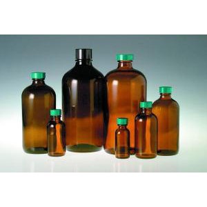Amber Glass Boston Round Bottles. Poly-Seal Caps