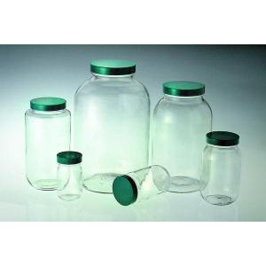 Clear Glass Standard Wide Mouth Bottles. PTFE Lined Caps