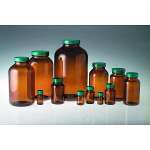 Amber Glass Wide Mouth Packer Bottles. Pulp-Vinyl Lined Caps